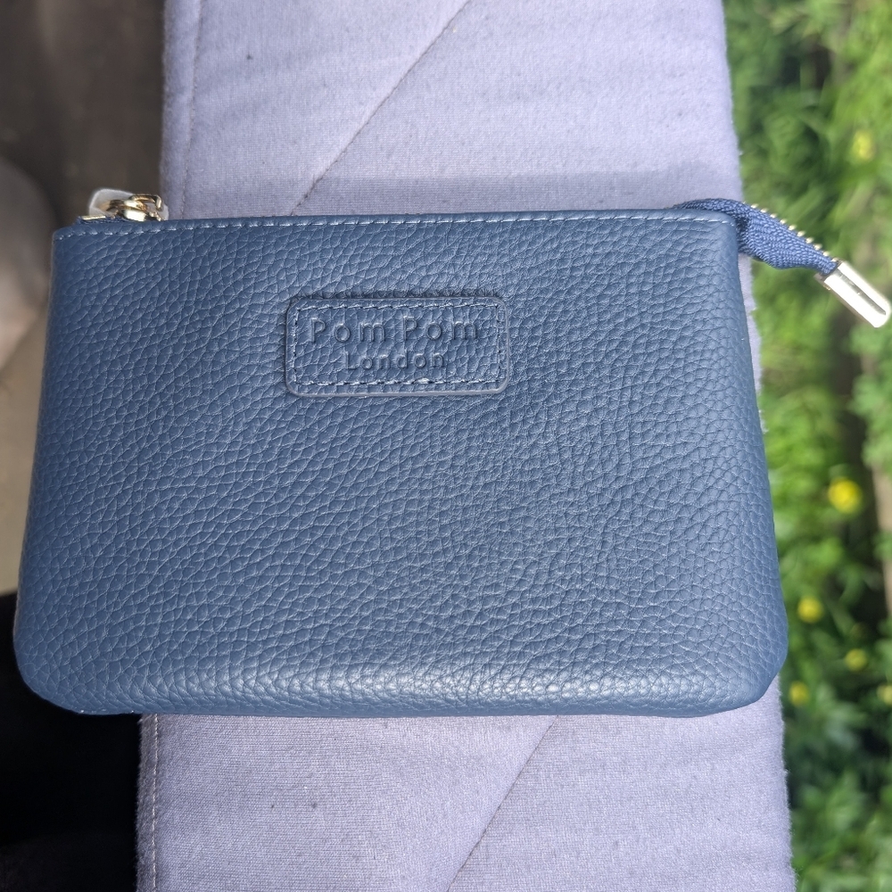 Pom Pom London Purse Wallet Nordic Blue RFID Full Grain Pebbled Leather BNNU